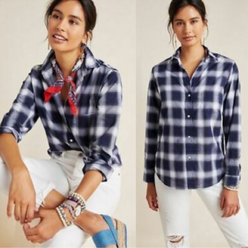 Anthropologie Grayson Button Down The Hero Shirt Plaid Blue 2 Medium